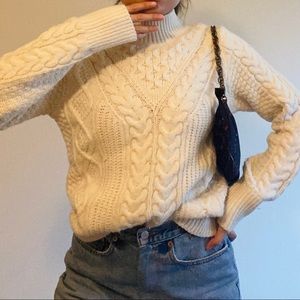 Ribbed Neck Cozy Sweater in White